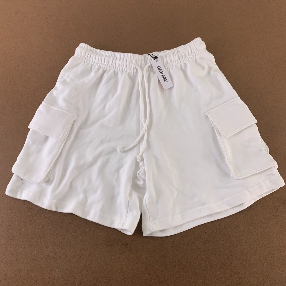 Garage Juniors Size Medium White Cotton High Rise Drawstring Cargo Shorts NWT